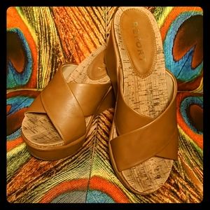 Report brand cork platform wedge sandal heel 6M